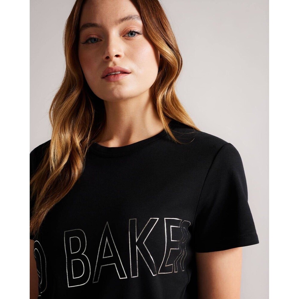 Ted Baker women Malom branded foil logo shirt in black